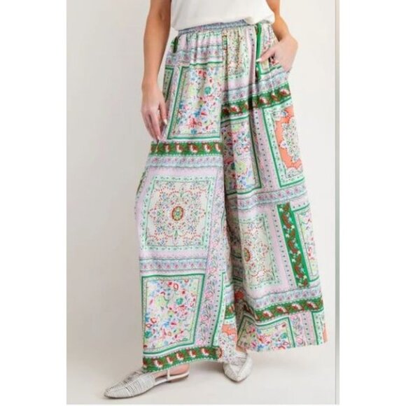 Easel Scarf Wide Leg Pull On Elastic Waist Boho Pants Size Medium NWT - Picture 5 of 9